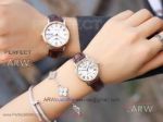 Perfect Replica Longines Yellow Gold Bezel Brown Leather Couple Watch 